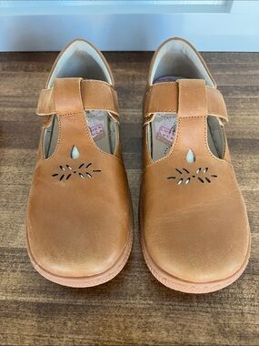 Livie & Luca Tan Leather Mary Jane Flats with Cutout Detail